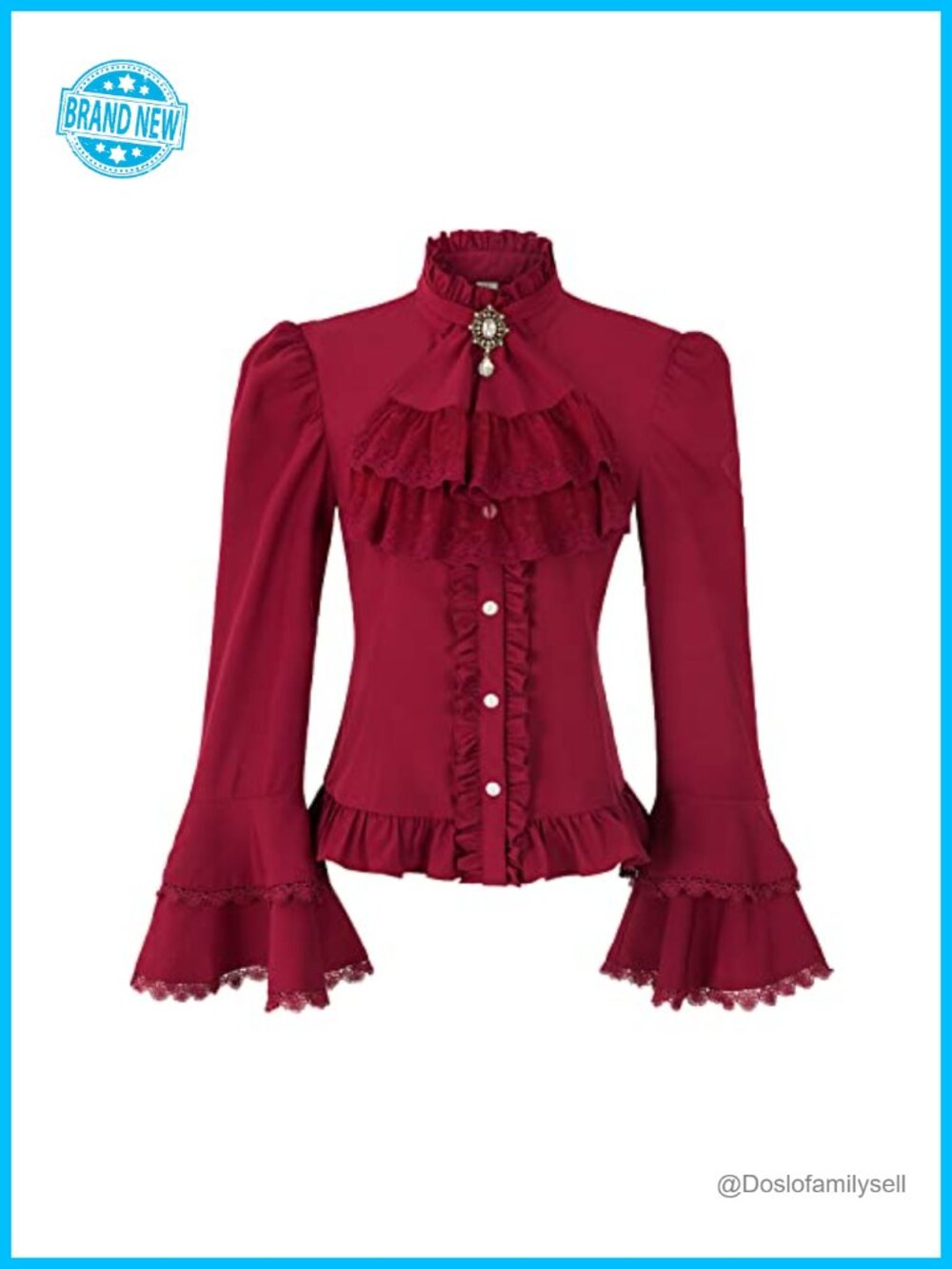 Victorian Gothic Pirate Blouse Ruffled Long Sleeve Lace Trim Blouse